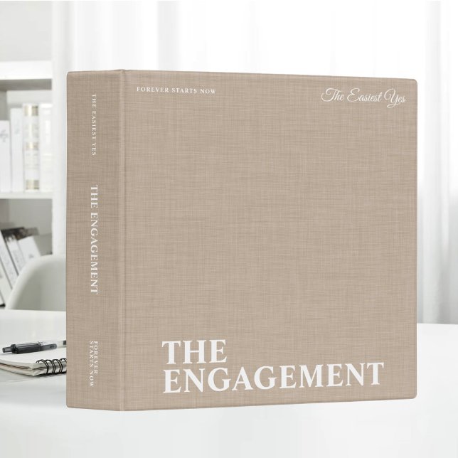 Personalized Beige Linen Engagement Photo Album 3 Ring Binder (Creator Uploaded)