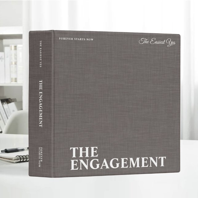 Personalized Beige Linen Engagement Photo Album 3 Ring Binder (Creator Uploaded)