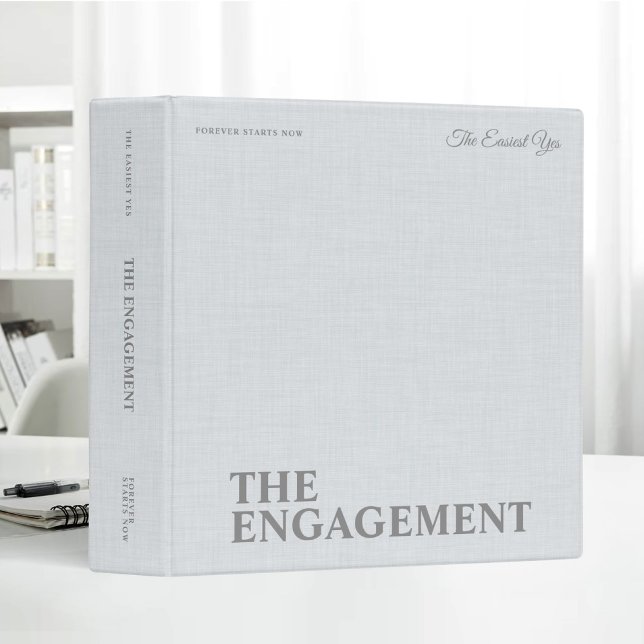 Personalized Beige Linen Engagement Photo Album 3 Ring Binder (Creator Uploaded)