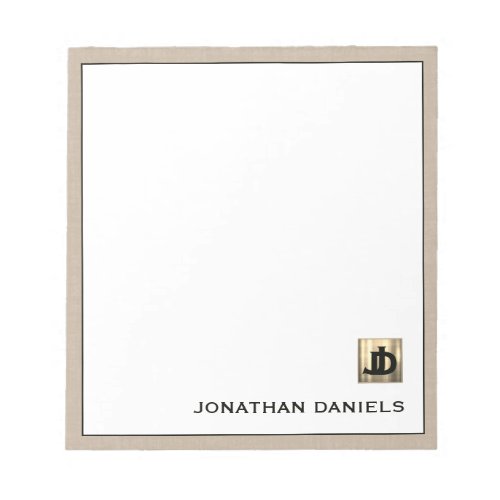 Personalized Beige Linen Gold Monogram Initials Notepad