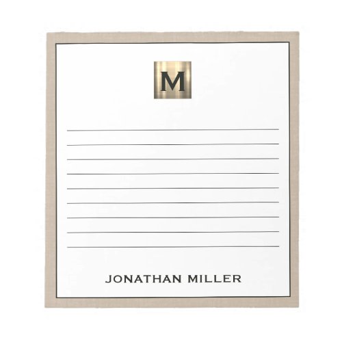 Personalized Beige Linen Gold Monogram Notepad