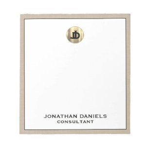 Personalized Beige Linen Gold Monogram Notepad