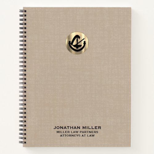 Personalized Beige Linen Legal Emblem Notebook