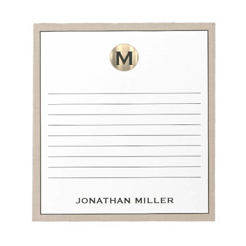 Personalized Beige Linen Monogram Lined Notepad