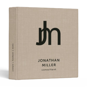 Personalized Beige Linen Print Monogram Binder