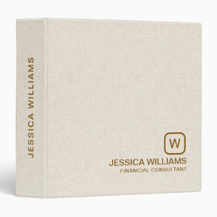 Personalized beige linen simple brown typography 3 ring binder