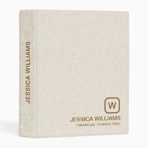 Personalized beige linen simple brown typography mini binder