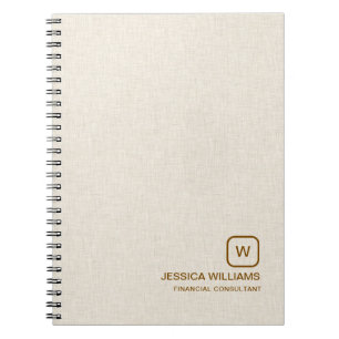 Personalized beige linen simple brown typography notebook
