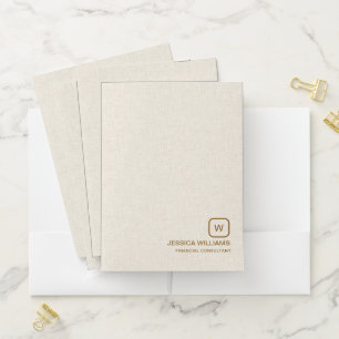 Personalized beige linen simple brown typography pocket folder
