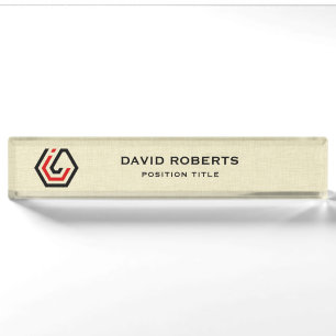 Personalized Beige Linen & Stand in Logo Desk Name Plate