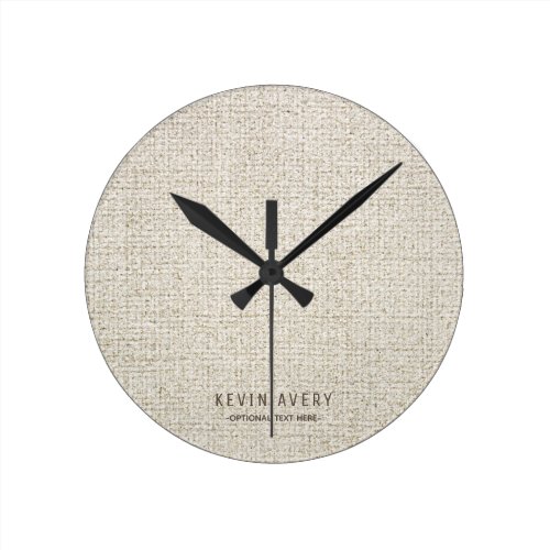 Personalized Beige Linen Texture Round Clock