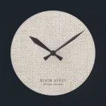 Personalized Beige Linen Texture Round Clock<br><div class="desc">Elegant and rustic Beige  Linen Texture,  personalized design. Simple elegant organic look</div>