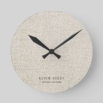 Personalized Beige Linen Texture Round Clock