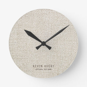 Personalized Beige Linen Texture Round Clock