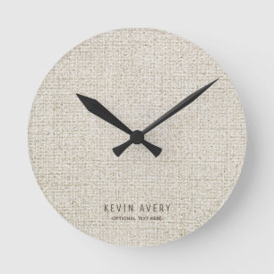 Personalized Beige Linen Texture Round Clock