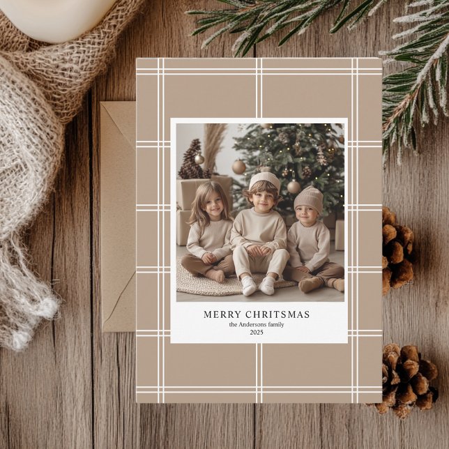 Personalized Beige Merry Christmas Photo  Invitation (Creator Uploaded)