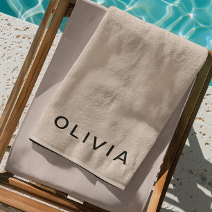 Personalized Beige Monogram Beach Towel