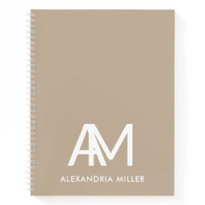 Personalized Beige Notebook with Modern Monogram