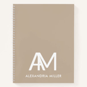 Personalized Beige Notebook with Modern Monogram