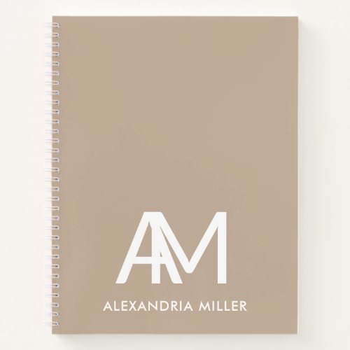 Personalized Beige Notebook with Modern Monogram