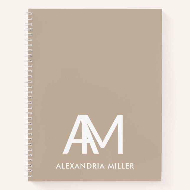 Personalized Beige Notebook with Modern Monogram (Front)