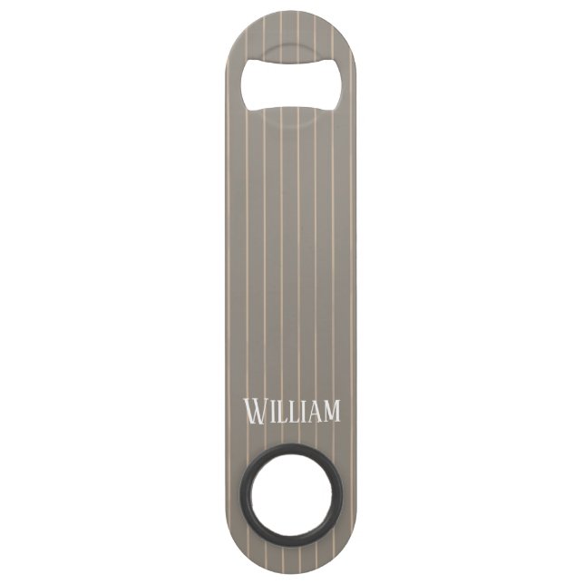 Personalized beige pinstripes bar key (Front)