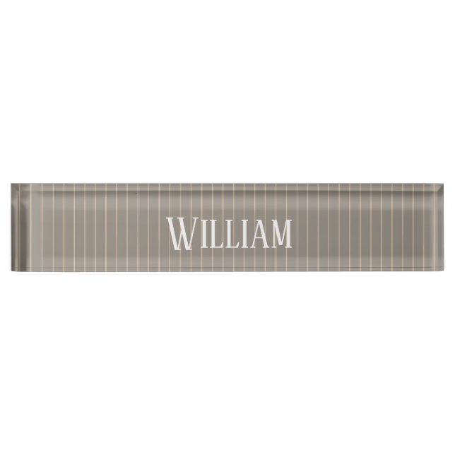 Personalized beige pinstripes desk name plate (Front)
