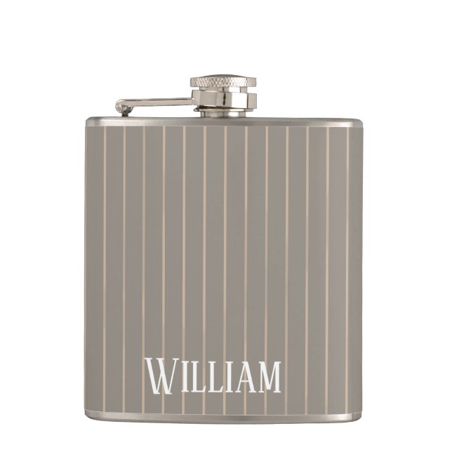 Personalized beige pinstripes flask (Front)