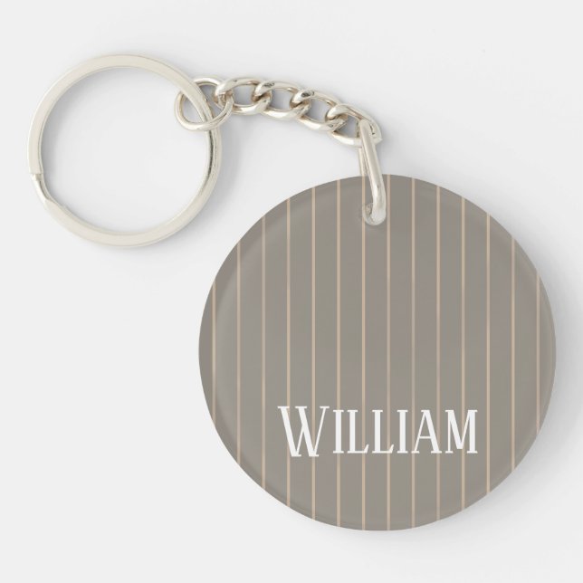 Personalized beige pinstripes keychain (Front)