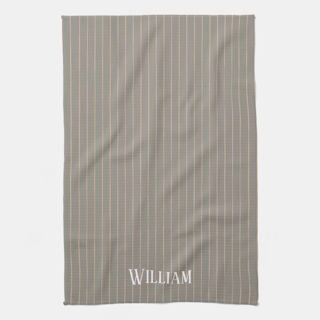 Personalized beige pinstripes kitchen towel (Vertical)