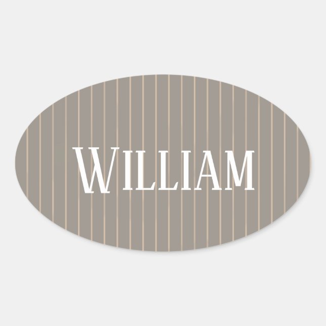 Personalized beige pinstripes oval sticker (Front)
