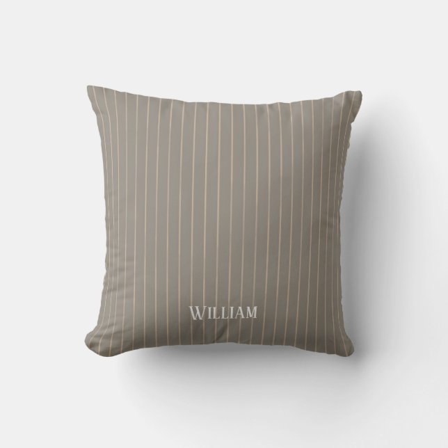 Personalized beige pinstripes throw pillow (Front)