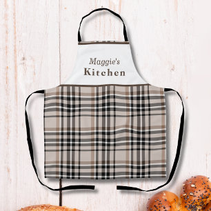 Personalized Beige Plaid Apron