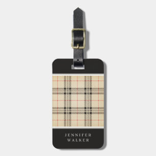 Personalized Beige Plaid Luggage Tag