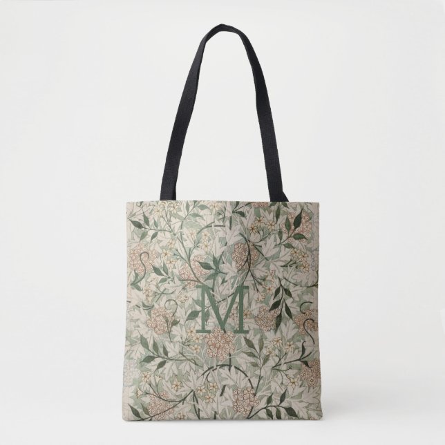 Personalized Beige, Sage Green, Peach Floral  Tote Bag (Front)