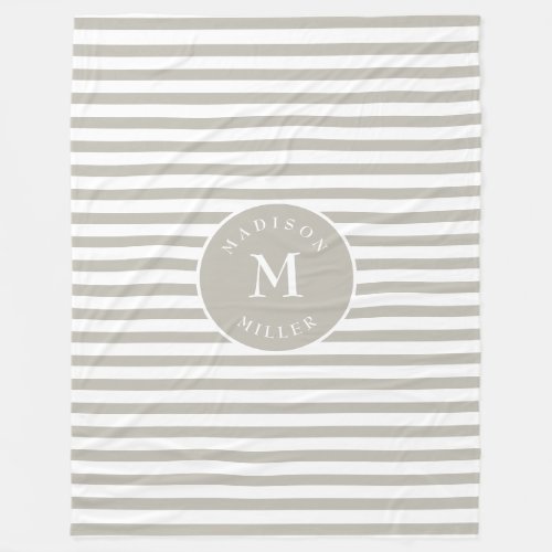 Personalized Beige Striped Baby Blanket – Neutral
