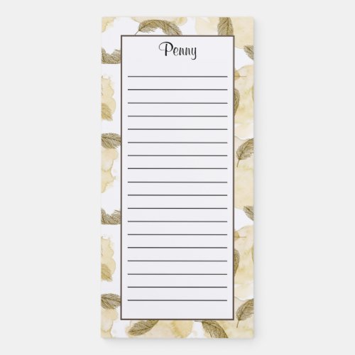 Personalized Beige Tan Feathers Lined  Magnetic Notepad