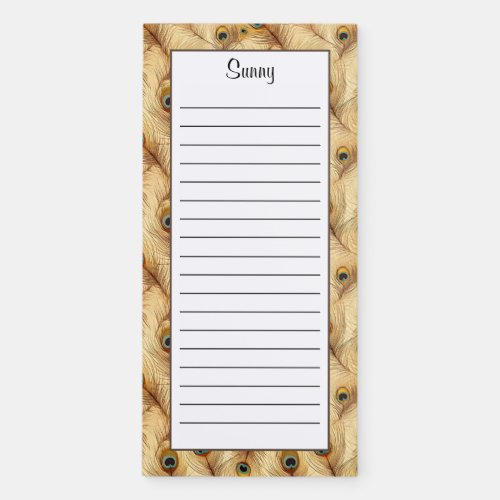 Personalized Beige Tan Feathers Pattern Lined Magnetic Notepad