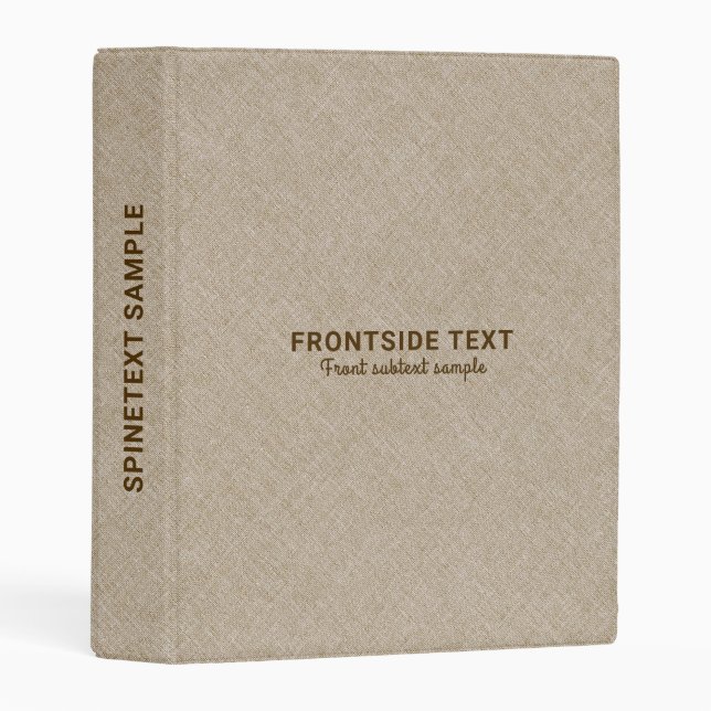 Personalized Beige Tones Linen Burlap Fabric Look Mini Binder (Front/Spine)