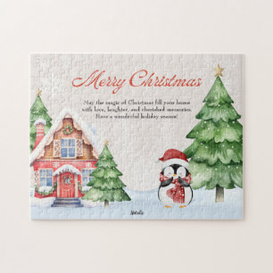 Personalized Beige Watercolor Christmas 8x10” Jigsaw Puzzle