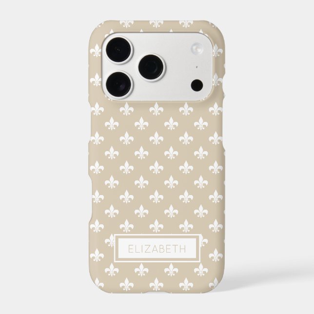 Personalized Beige White Fleur de Lis Pattern Iphone Case (Back)