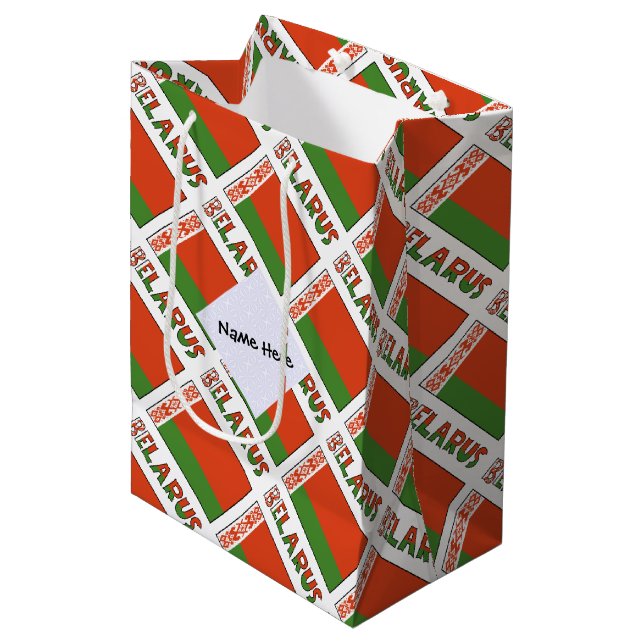 Personalized Belarus Tiled Flag Name Medium Gift Bag (Front Angled)