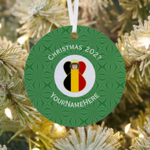 Personalized Belgian Angel Christmas Flag Metal Ornament