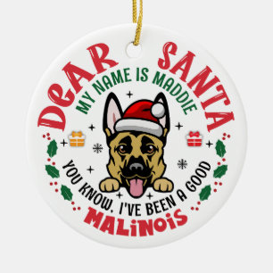Personalized Belgian Malinois Dog Christmas Tree Ceramic Ornament