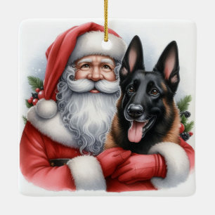 Personalized Belgian Malinois Dog with Santa Ceramic Ornament