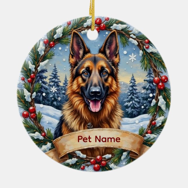 Personalized Belgian Shepherd Christmas Ceramic Ornament (Back)