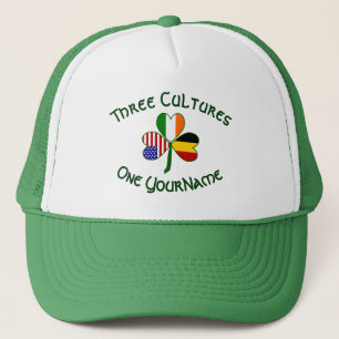 Personalized Belgium Ireland USA Shamrock Flag Trucker Hat