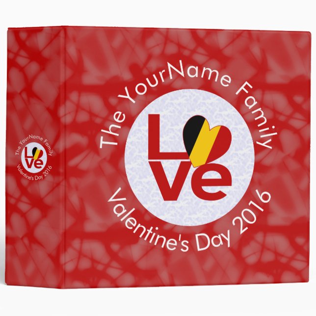 Personalized Belgium Red LOVE Flag 3 Ring Binder (Front/Spine)
