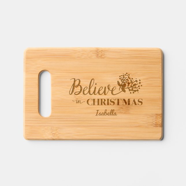 Personalized Believe In Christmas Engraved Cutting Board (Front)