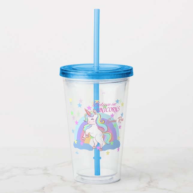 Personalized Believe In Unicorns Name Acrylic Tumbler (Front)